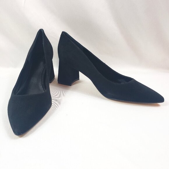New Marc Fisher Black Suede Pointed Toe Low Block Heel Pumps Yehudi Size 9.5M - Picture 1 of 9